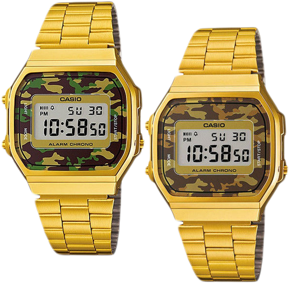 Image Of Casio Vintage Gold Camouflage Watch - A168wegc 3df (600x600), Png Download