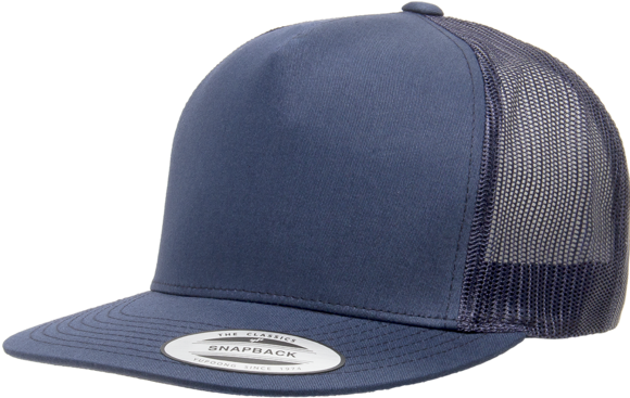 Flexfit Yupoong Classic Trucker Flat Peak Navy / Osfa - 5 Panel Trucker Hat (579x407), Png Download