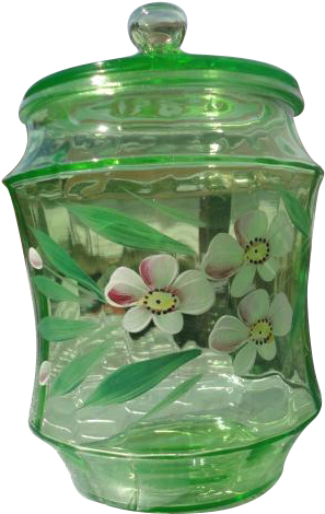 Vintage Green Depression Glass Cookie Jar Or Cracker - Pansy (469x469), Png Download