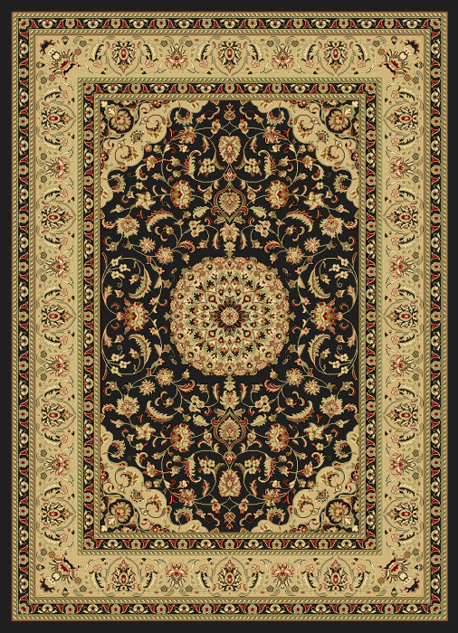 Oriental Area Rug Black Isfahan Carpet Medallion Vines - Carpet (506x700), Png Download
