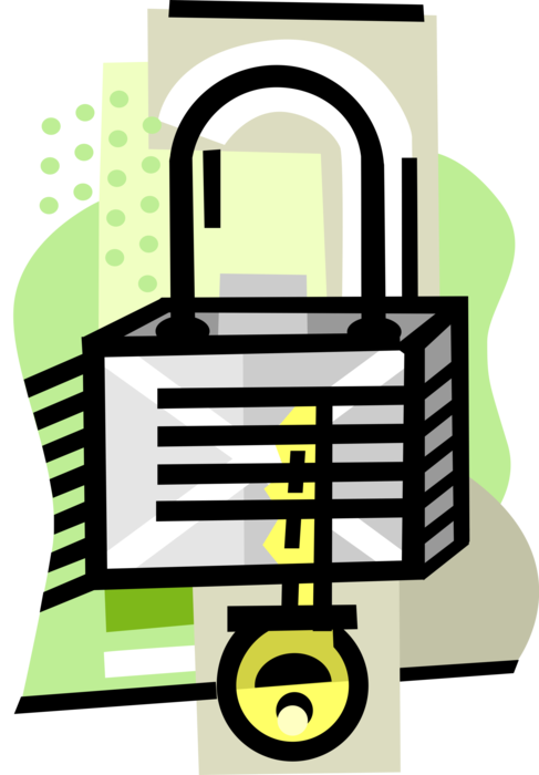Vector Illustration Of Padlock Lock Mechanical Security (487x700), Png Download