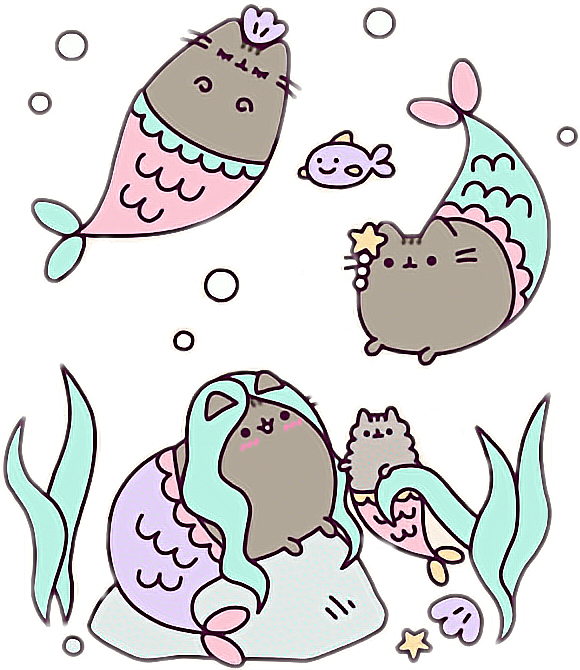 Pusheen And Stormy Mermaid (580x670), Png Download