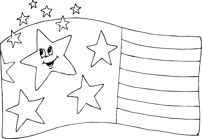 Usa Flag With Smiling Star - Line Art (651x450), Png Download