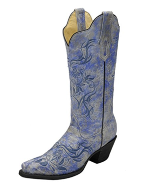 Corral Women's Distressed Fluorescent Blue Tribal Embroidered - Cowboy Boot (308x480), Png Download