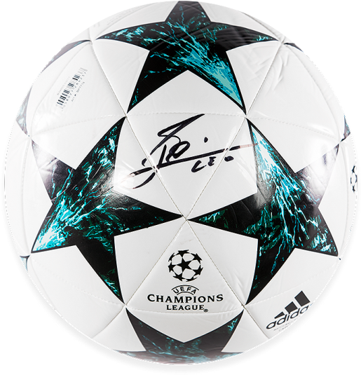 Lionel Messi Autographed Uefa Champions League Final - Uefa Champions League 2017 18 Ball Png (650x665), Png Download