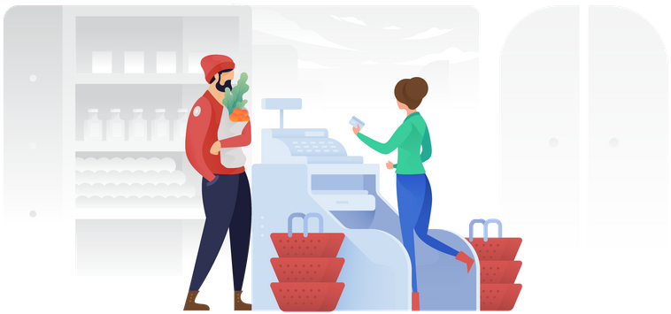 Premium Man Paying At Cashier In Shopping Mall Illustration - Illustration (1013x450), Png Download