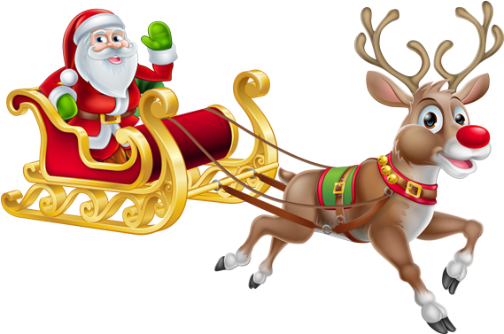 Merry Christmas Santa Images - Father Christmas And His Reindeers (600x400), Png Download