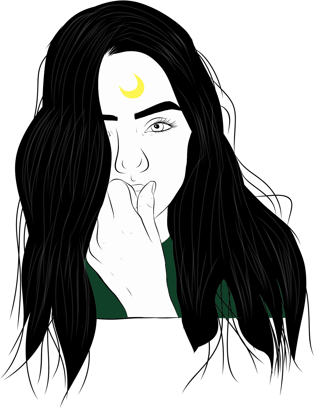 Girl Tumblr Outline Moon Sticker The Wolf Png Tumblur - Girl Moon (2100x2100), Png Download