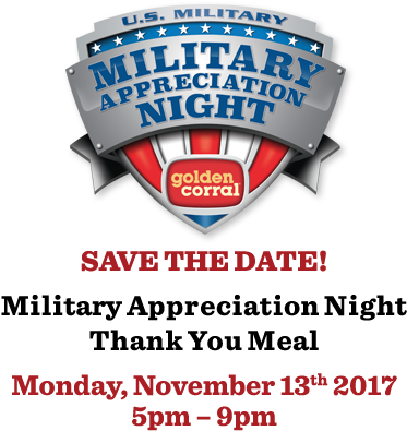 Thank You For Helping Golden Corral Suport The Disabled - Golden Corral Veterans Day Meal 2017 (416x418), Png Download