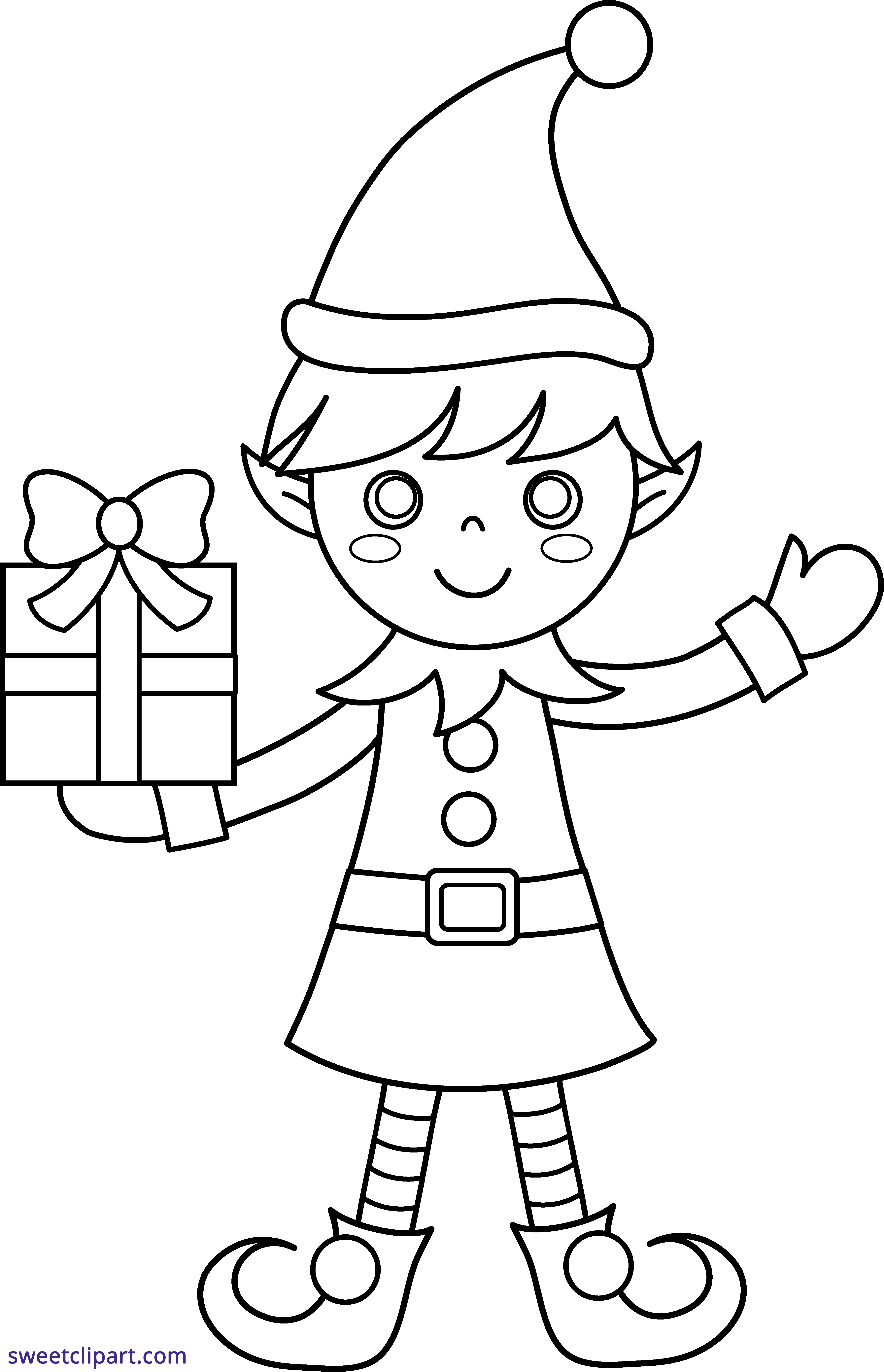 Christmas Elf Coloring Pages With Page Clipart Sweet - Easy Christmas Elf Coloring Pages (4446x6900), Png Download