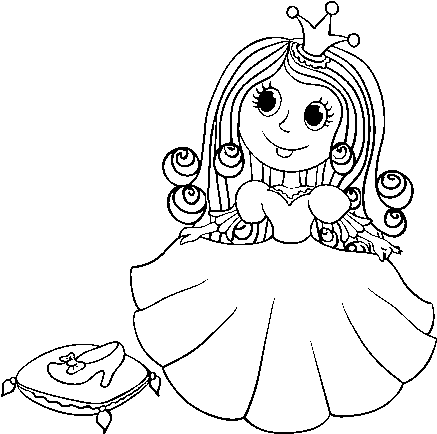 Princess And Glass Slipper Coloring Page - Desenho De Princesa Desconhecida Para Pintar (600x470), Png Download