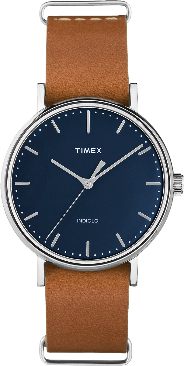 Fairfield 37mm Leather Strap Watch Chrome/tan/blue - Timex Fairfield (1000x1200), Png Download