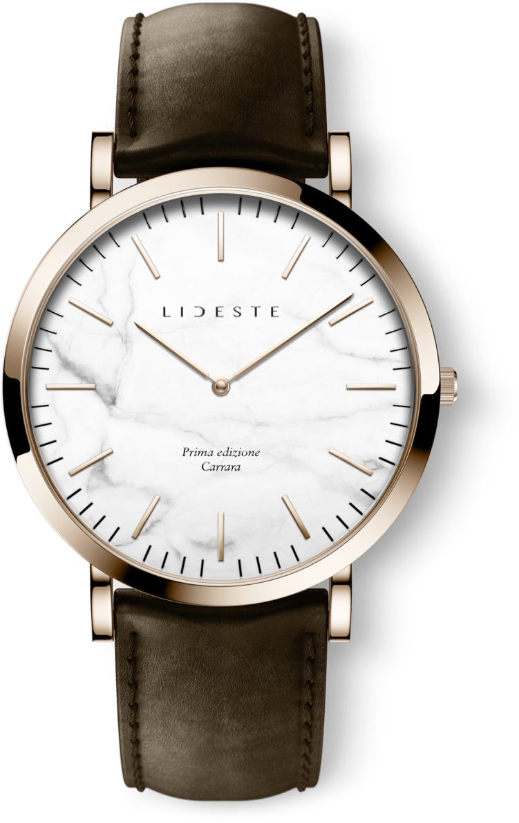 Rose Gold Leather Watch With Brown Leather Strap, Men's - Watch (871x1280), Png Download