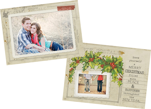 Free Vintage Postcard Holiday Card Template - Christmas Holly Clip Art (600x434), Png Download