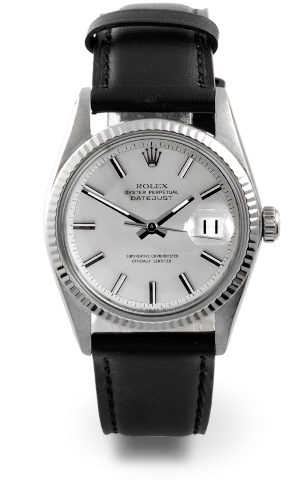 Used Vintage Original Rolex Mens Stainless Steel 1601 - Rolex 1601 Black Leather Strap (1000x1000), Png Download