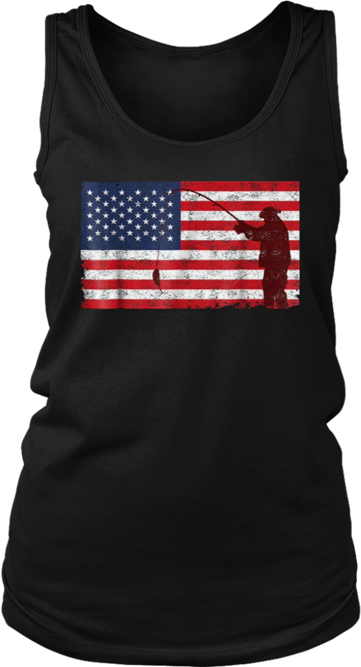 Vintage Distressed American Flag Fishing Pole T-shirt - Shirt (960x960), Png Download