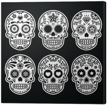 Mexican Sugar Skull, Dia De Los Muertos Icons Set On - Dia De Los Muertos Skull Black And White (400x400), Png Download