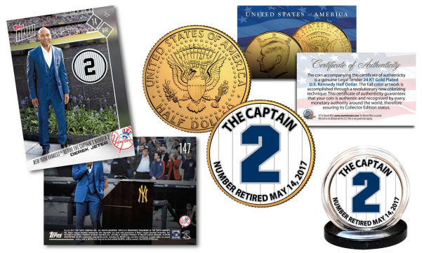 Derek Jeter Retirement Issue - Roberto Clemente Baseball Legends Jfk Half Dollar 24k (600x600), Png Download