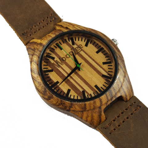 Zebrawood Watch With Dark Brown Leather - Zebrawood (480x480), Png Download