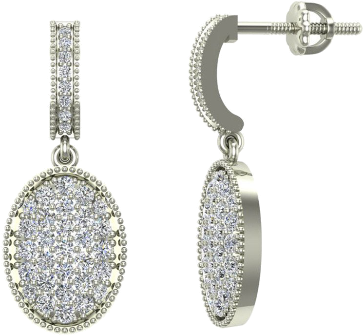 Hoop Earrings - Pave Set Oval Dangle Diamond Earrings 18k Gold (789x742), Png Download