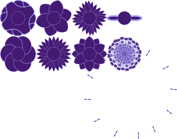 Purple Flowers 8 Designs Clipart Png For Web (600x470), Png Download