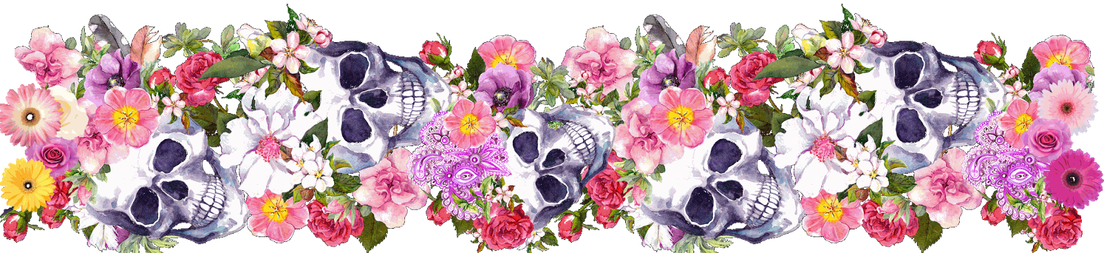 Clipart Skull Watercolor - Day Of The Dead Border (1600x367), Png Download