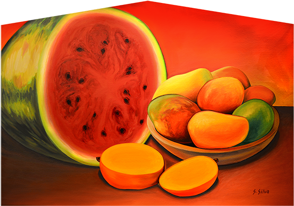 Watermelons & Mangos Painting (625x443), Png Download