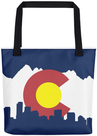 Colorado Flag Tote Bag - Denver Skyline Art Mountains (500x500), Png Download