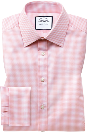 Slim Fit Light Pink Small Gingham Shirt - Pink Checkered Classic Fit Small Gingham Dress Shirt (400x485), Png Download
