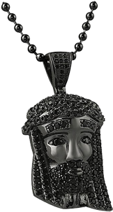 Black Iced Out Mini Jesus Piece Head Pendant With Chain (311x574), Png Download