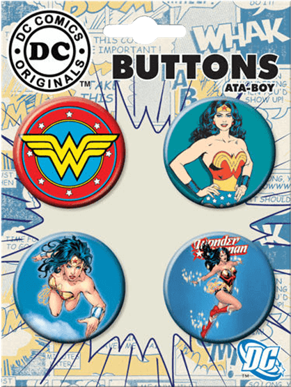 Wonder Woman Amazing Amazon Button Set - Dc Wonder Woman 4 Button Set (555x555), Png Download