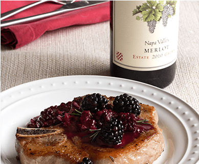 Pan-seared Pork Chops With Blackberry Pan Sauce - Grgich Hills (500x320), Png Download