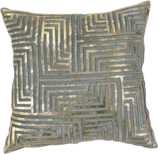 Aqua Velvet Gold Hide Greek Key - Cushion (600x585), Png Download