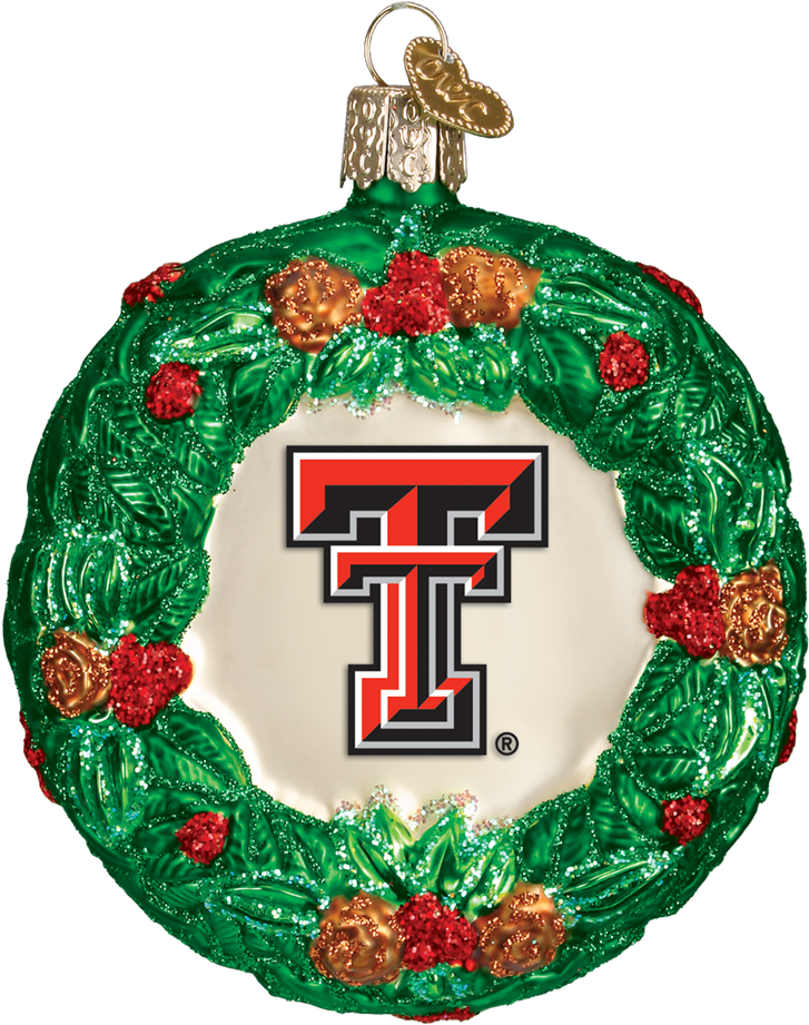 Old World Christmas Texas Tech Wreath Glass Ornament - Washington State Cougars Glass Wreath Ornament, Green (1000x1000), Png Download