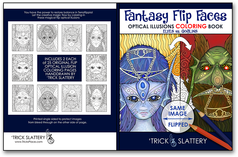 Fantasy Flip Faces Optical Illusions Coloring Book - Fantasy Flip Faces By 'trick Slattery (840x560), Png Download