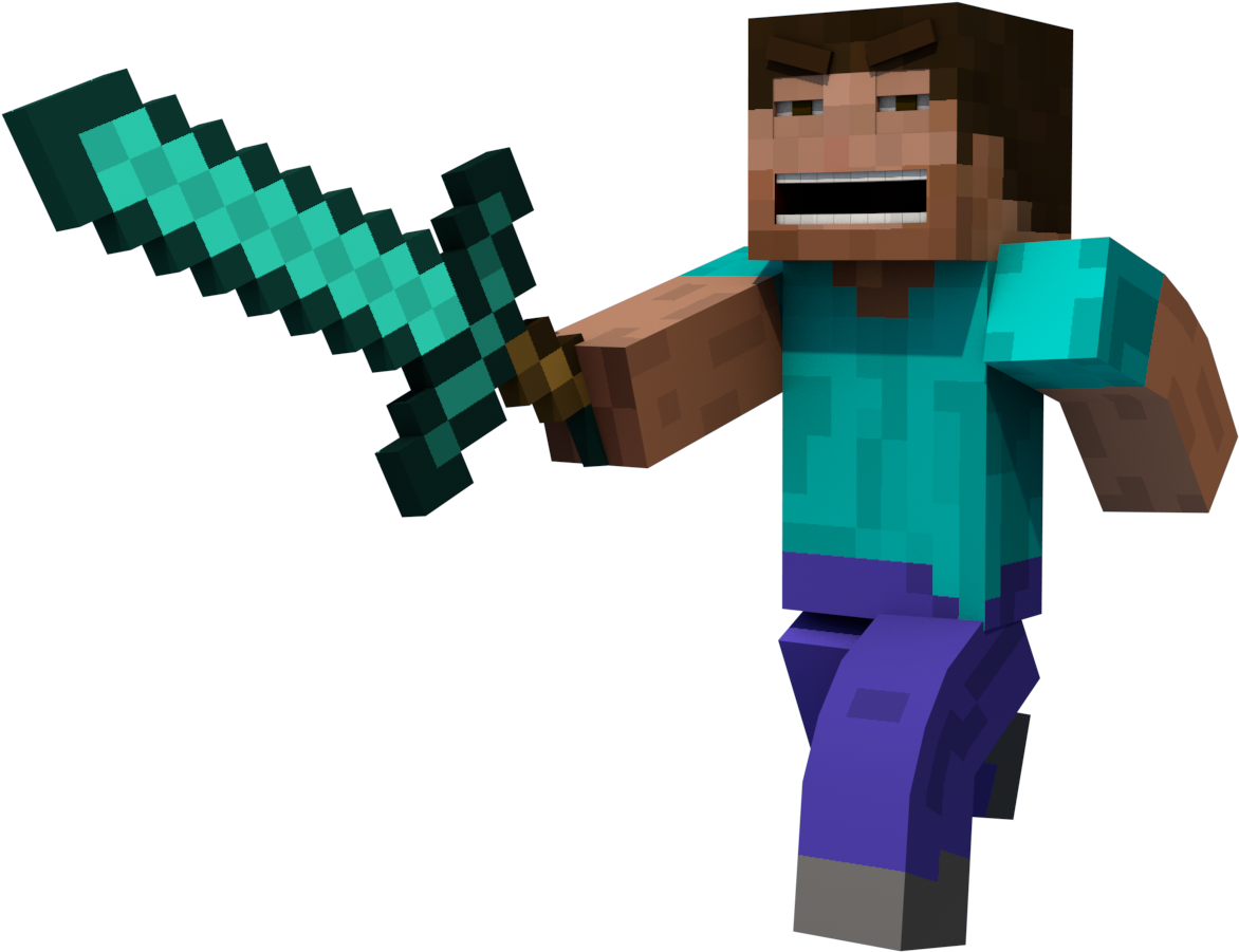 Download Minecraft Free Png Photo Images And Clipart - Steve With Diamond Sword (1920x1080), Png Download