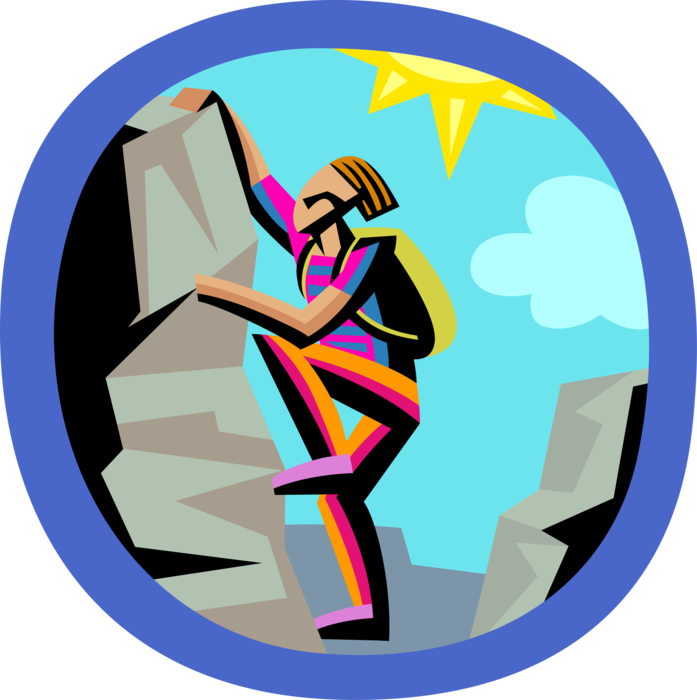 Vector Illustration Of Mountaineering Rock Climber - Rock Climbing Clip Art (697x700), Png Download
