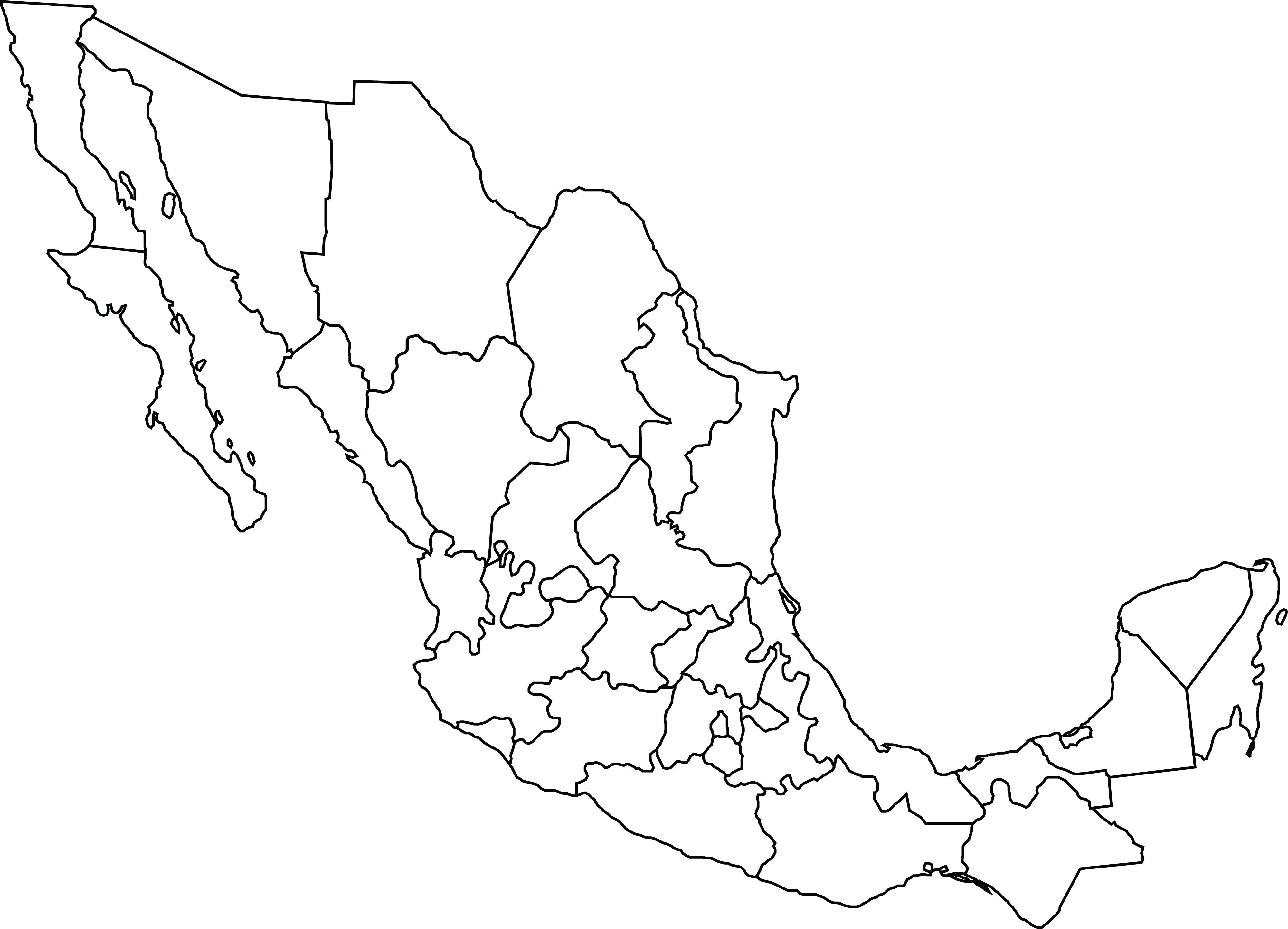 Free Clipart Of A Black And White Map Of Mexico - Blank Map Of Mexico States (4000x2886), Png Download