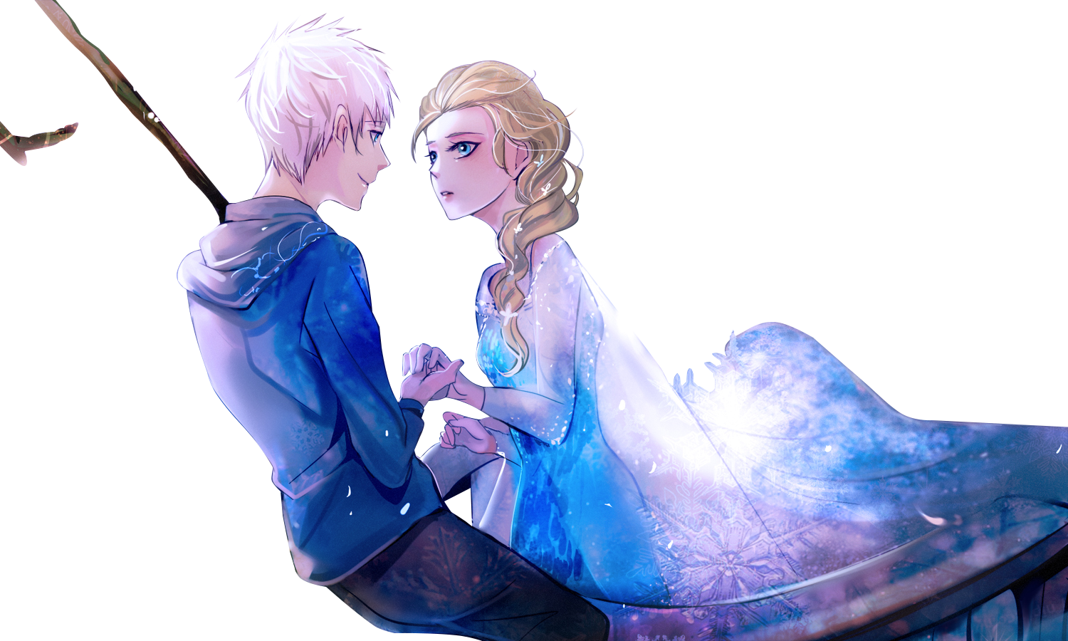 Elsa And Jack Frost Wallpapers - Anna And Jack Frost Anime (1500x900), Png Download