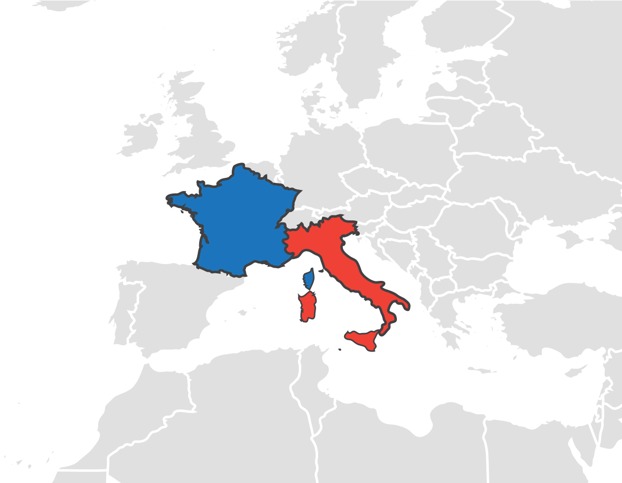 France Italy Map - France And Italy On Map (1280x950), Png Download