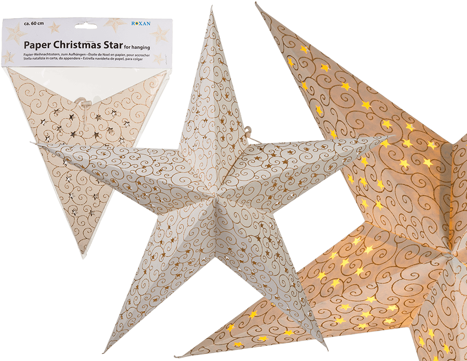 Ivory Coloured Paper Christmas Star With Golden Coloured - Geschenkideen: Weihnachtsstern Aus Papier - Weiß Mit (945x709), Png Download
