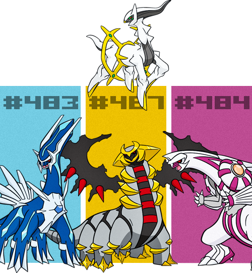 Palkia, Dialga, Giratina & Arceus - Arceus Dream World (500x540), Png Download