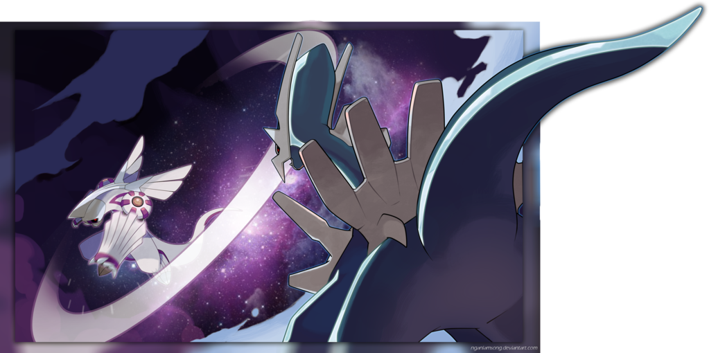 #glitchpokemon #palkia #dialga Fan Art - Dialga Vs Palkia Fan Art (1023x510), Png Download