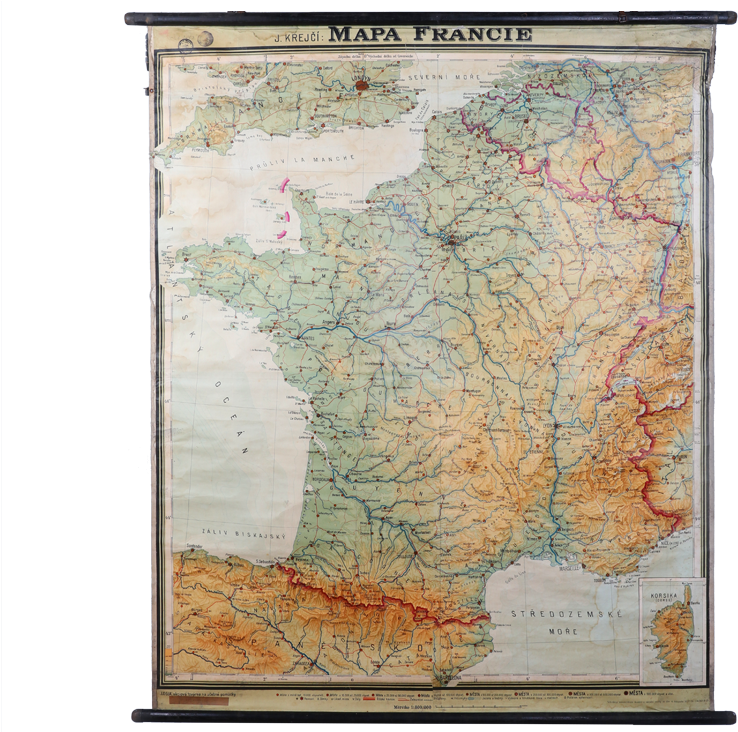 Vintage Map Of France - Atlas (1000x731), Png Download