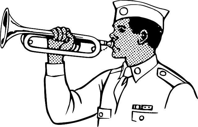 Music, Man, Young, Cartoon, Trumpet, Playing, Scout - Bugle Clip Art (640x412), Png Download