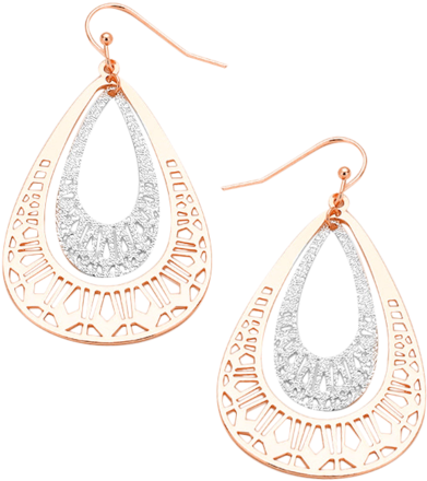 Two Tone Filigree Dangle Earrings, Rose Gold - Earrings (530x530), Png Download