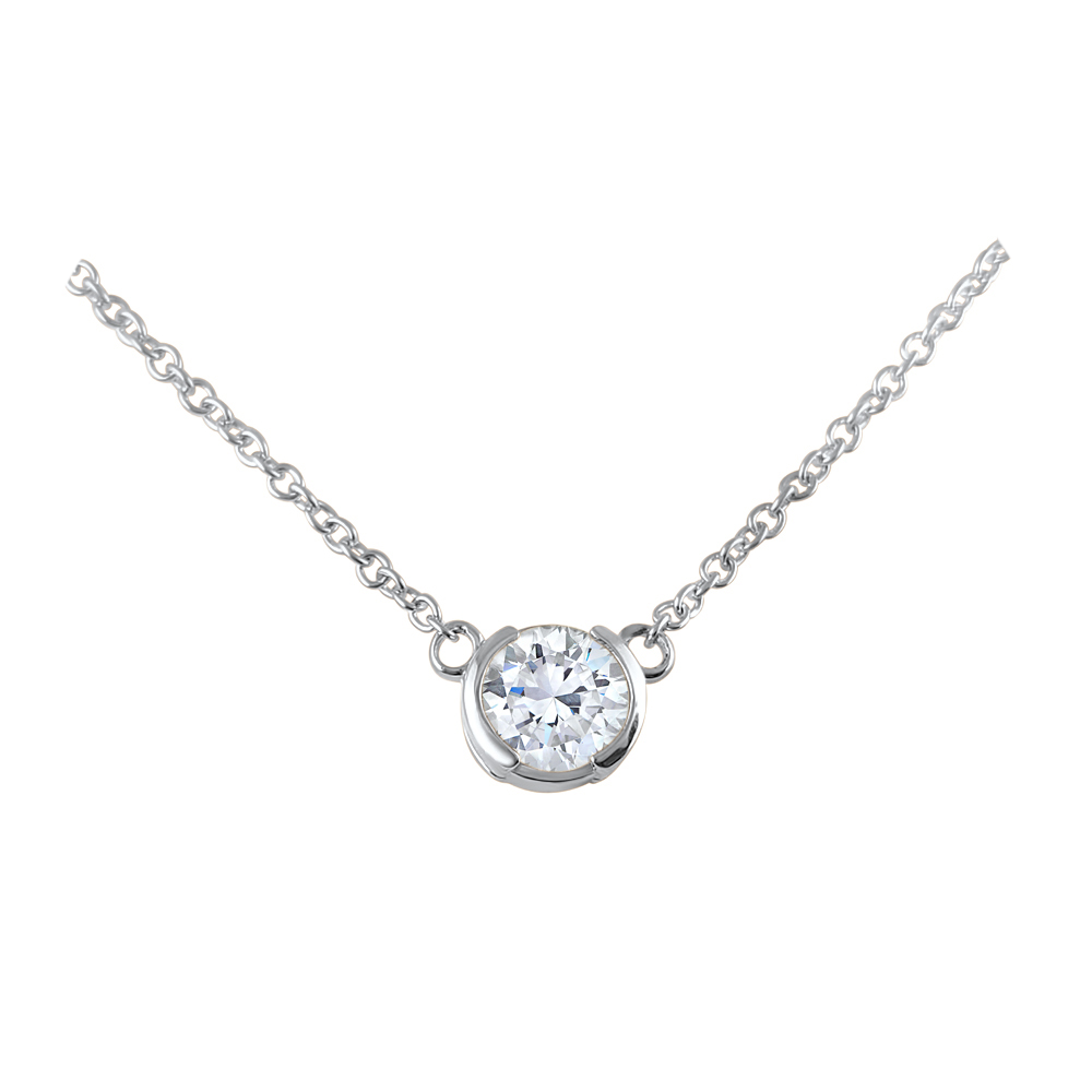 14k White Gold Forever One Moissanite Round Bezel Necklace (1000x1000), Png Download