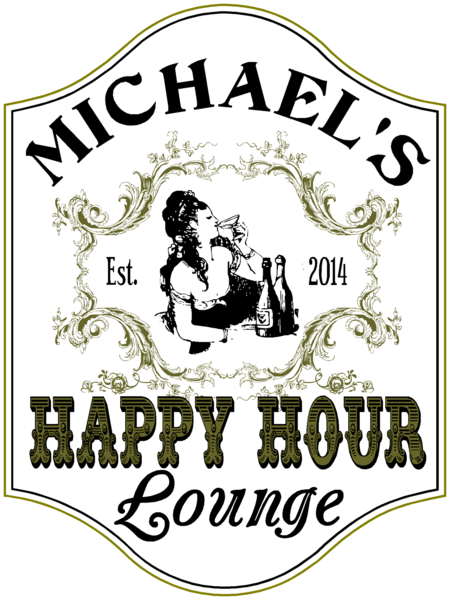 Personalized Happy Hour Lounge Wood Sign - Personalized Tasting Room Vintage Style Sign (450x600), Png Download