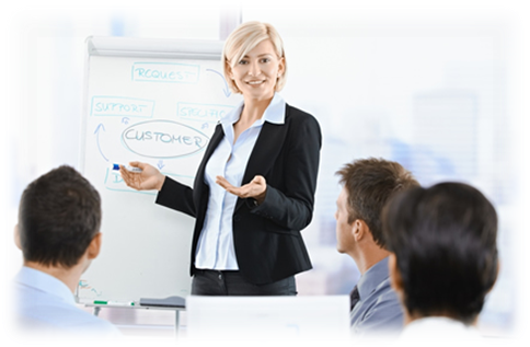 Train The Trainer - Business Woman Presenting (484x317), Png Download