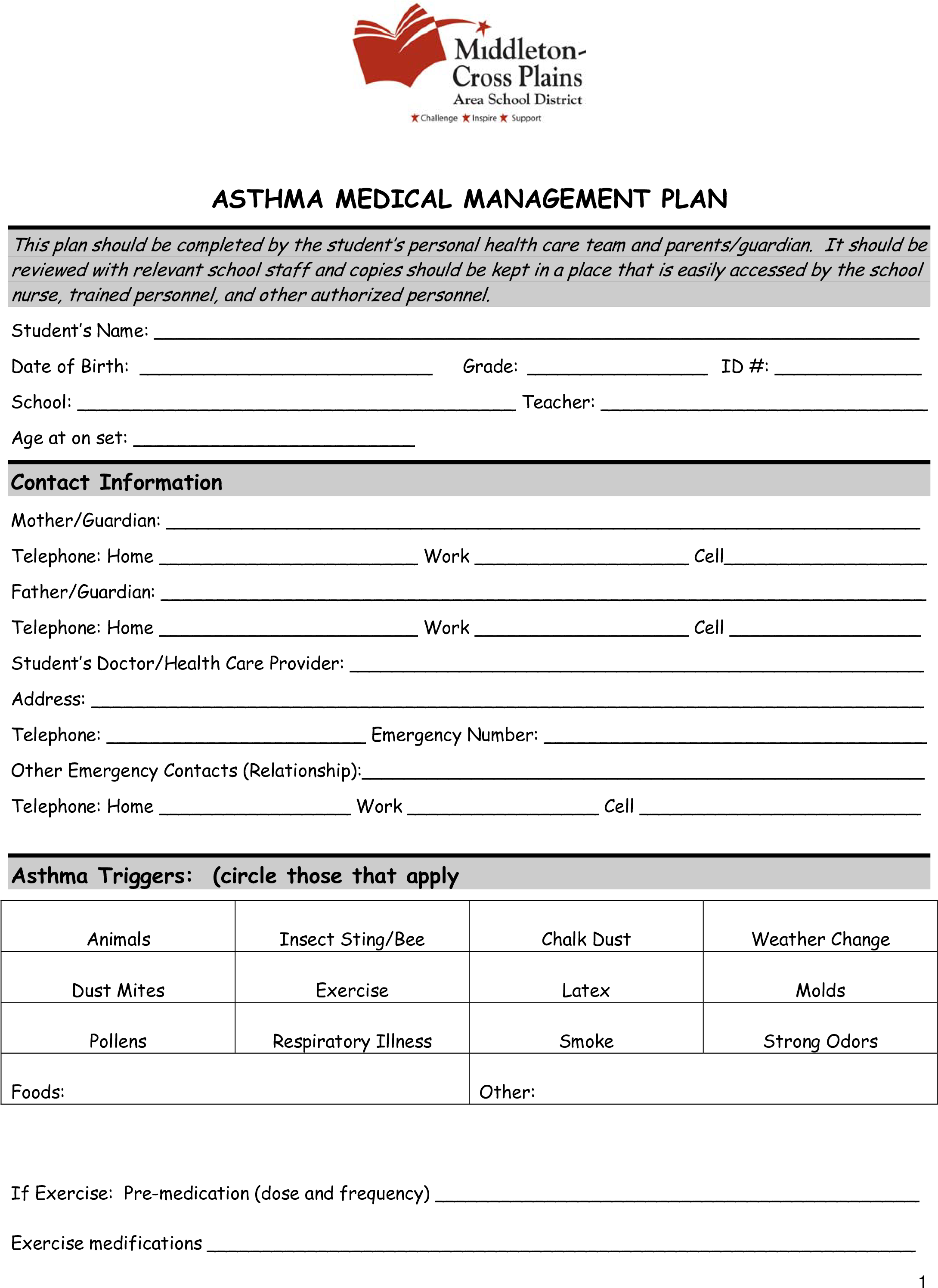 Asthma Medical Management Plan Main Image - Management (2550x3300), Png Download